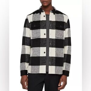 AllSaints Laona Check Flannel Shacket Wool Blend Regular Fit Men’s Size Large